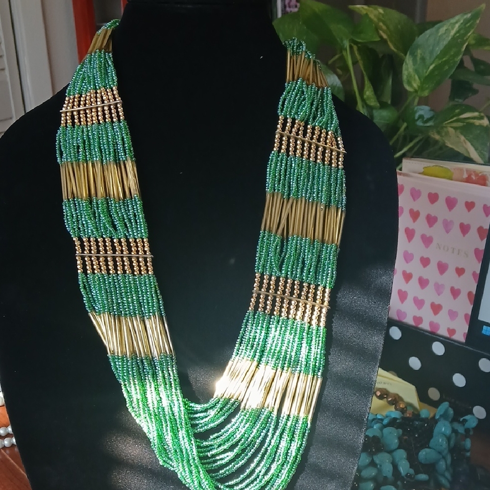 Chic Green and Gold Layered Necklace